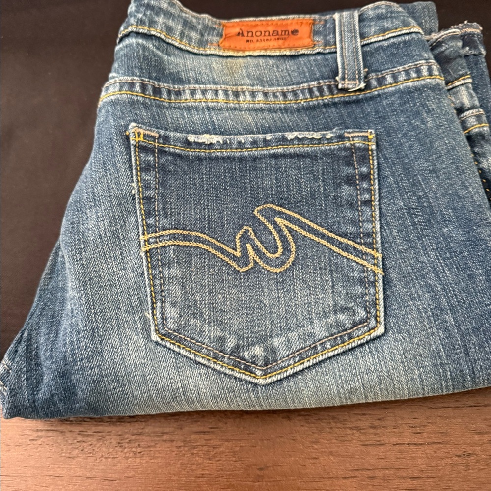 Anoname Blue Jeans with Vintage Wash and Gold Stitching